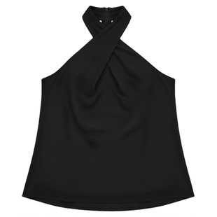 Back Zip Halter Solid Color Sleeveless Panel Top无袖拼接上衣