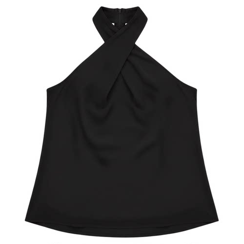 Back Zip Halter Solid Color Sleeveless Panel Top无袖拼接上衣