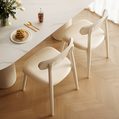 奶油风实木餐椅家用餐桌椅靠背椅简约现代咖啡店商用椅子软包餐凳