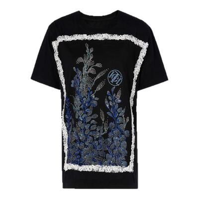 TCH轻奢烫钻设计感时尚休闲宽松百搭黑色短袖T恤女夏T75B10B1067