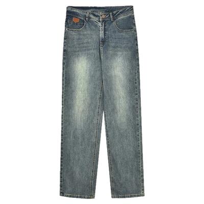 复古做旧长裤微弹力牛仔裤