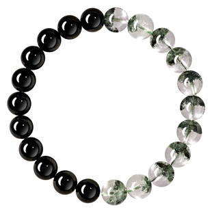 贺福缘天然绿幽灵手串女士黑曜石手链官方旗舰店男水晶转运珠招财