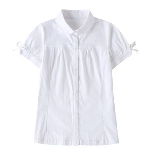 英伦学院风淑女校服蝴蝶结白紫蓝色衬衫女童纯棉花边班服夏季衬衣