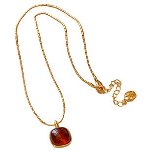 琥珀流金方糖吊坠项链女2026新款高级感轻奢小众毛衣链穿搭配饰品