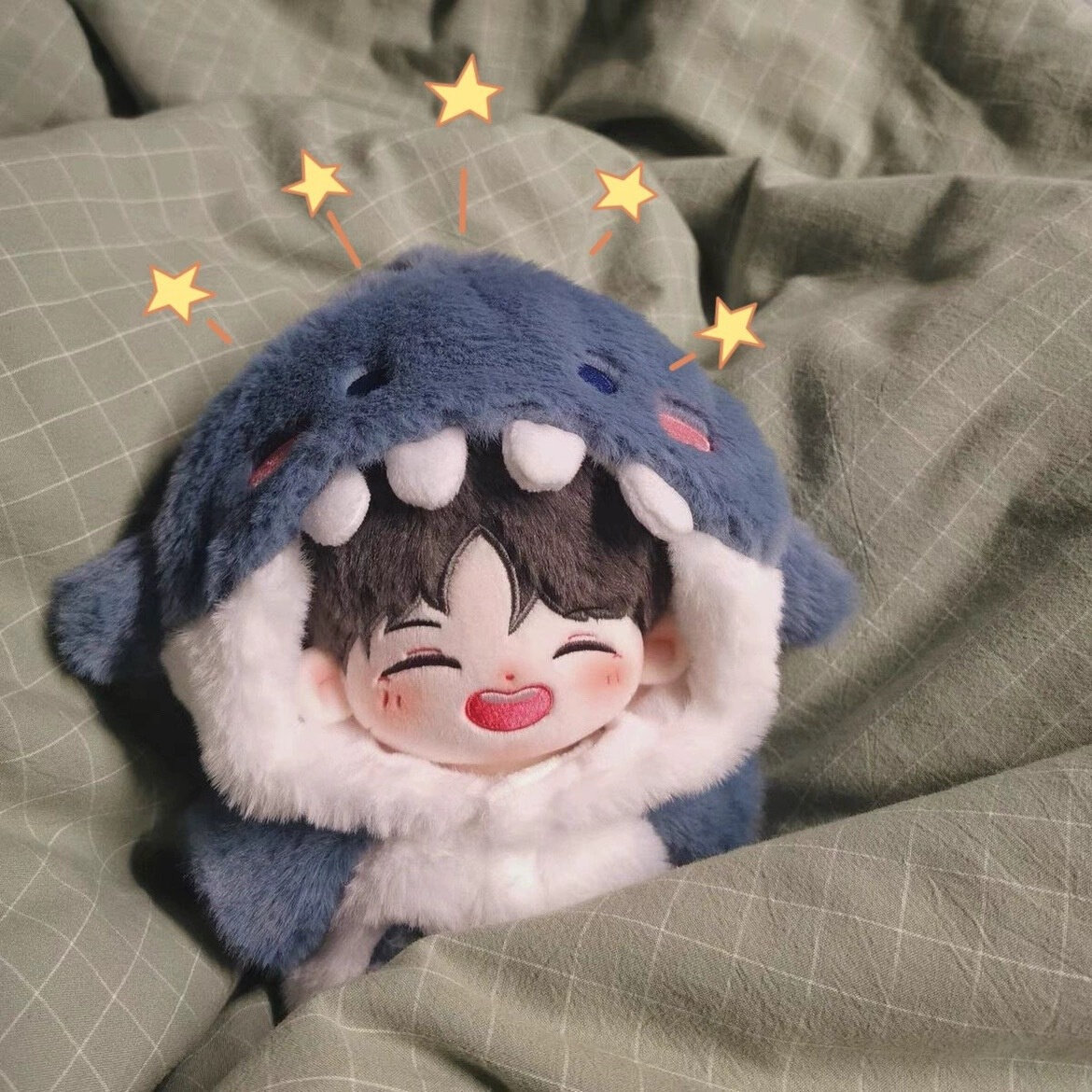 现货包邮20cm娃衣奶鲨呆鲨软萌可爱毛绒棉花娃娃衣服两件套