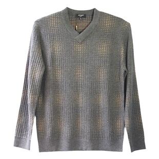 缺54码LEONARDO利奥纳多秋冬季套头V领灰色休闲毛衣纯羊毛衫0907