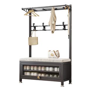 入户门口换鞋凳挂衣架一体玄关衣帽架不锈钢多功能置衣架可坐鞋柜