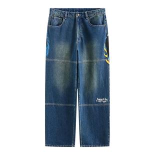 【大道之子联名】Ed Hardy埃德哈迪新款男士绣花手绘牛仔长裤