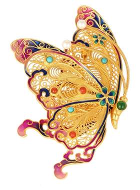 非遗花丝镂空鎏金珐琅彩蝴蝶胸针