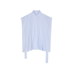 JNBY/江南布衣折扣春夏无袖府绸衬衫女宽松单排扣翻领衬衣系带