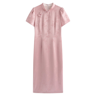 固执新中式旗袍提花短袖连衣裙