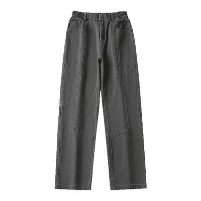 98SQUID 美式复古水洗解构拼接工装裤男女设计感宽松休闲直筒长裤