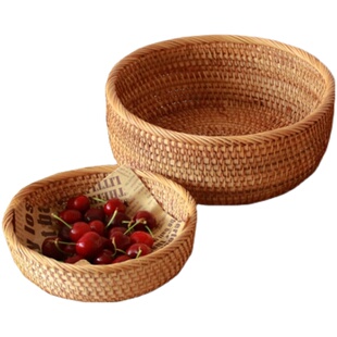 藤编收纳托盘家用客厅茶几收纳盒竹编织框零食水果篮子越南秋藤筐