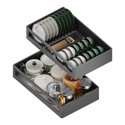 泽凯特厨房橱柜拉篮304不锈钢三层碗架厨柜碗碟篮收纳改造抽屉式