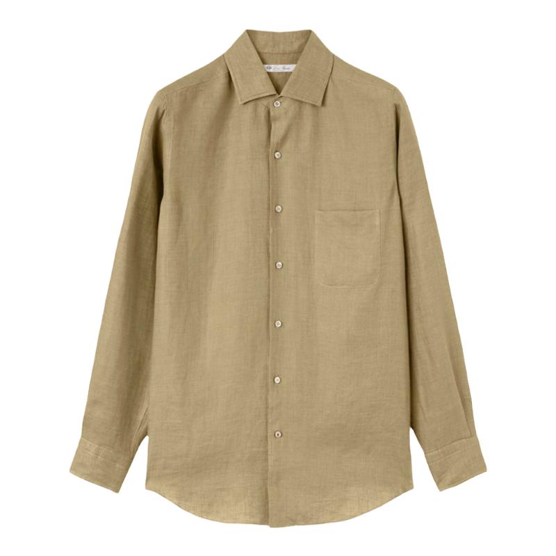 Loro Piana/诺悠翩雅男装芥末色尖领长袖宽松休闲衬衫
