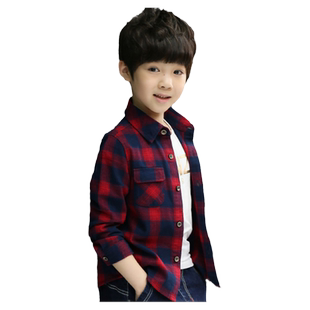 罗蒙2026新款红格子儿童衬衫纯男童女童学生春秋长袖棉衬衣上衣