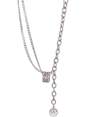 新款嘻哈圆珠笑脸项链复古钛钢不掉色锁骨链个性男女同款朋克饰品