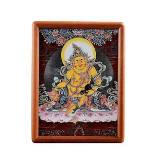 绿度母小唐卡 实木相框瓷板画摆台画 黄财神画像客厅桌面莲师挂画