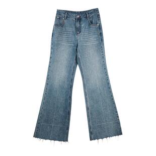 ELLE摩登设计感高腰牛仔裤女2025冬季新款显瘦小个子时髦喇叭裤子