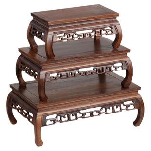 长方形鸡翅木质底座 红木雕刻工艺品摆件 实木花瓶花盆玉石头托架