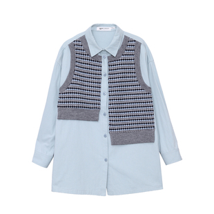 MOVEUP幻走2025冬季新款.FUN系列假两件不对称马甲中长款衬衫女