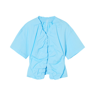 JNBY/江南布衣折扣春夏衬衫修身短袖V领收腰微开叉短款通勤女