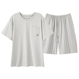 夏季男士短袖睡衣套装大码家居服韩版条纹可外穿春秋天青少年运动