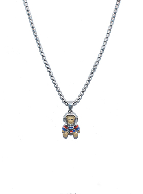 太空小熊项链女2025年新款钛钢高级设计感小众卫衣情侣配饰宇航员
