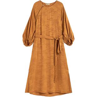 EXCEPTION例外女装春秋款连衣裙山吟提花新中式圆领A字裙子中长裙