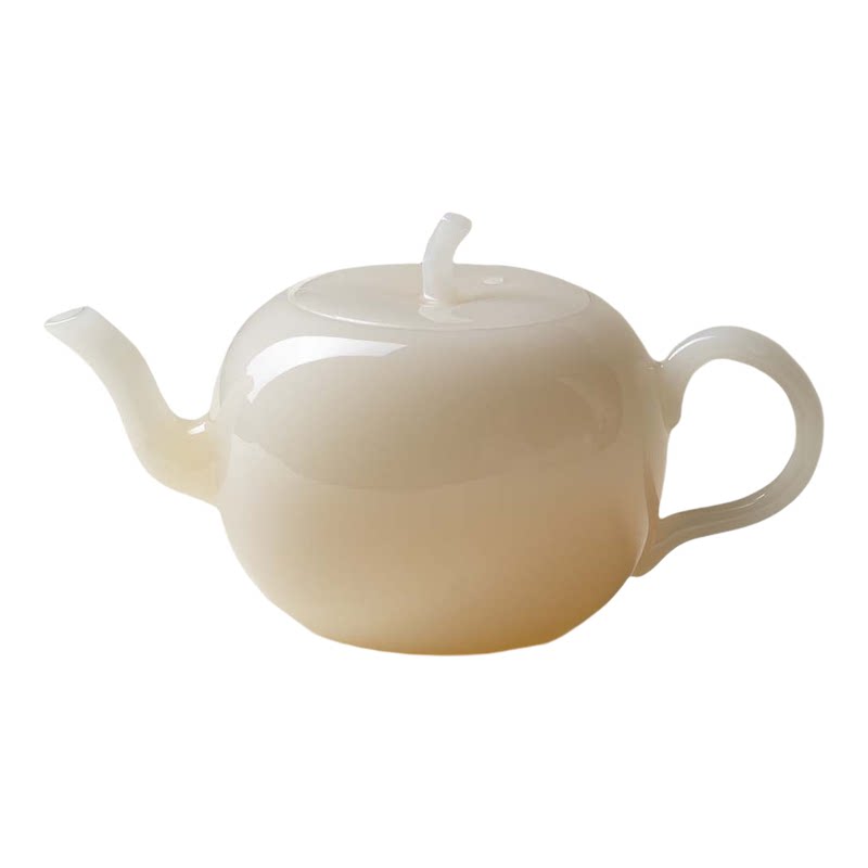 束刻 冰种玉瓷创意苹果茶壶高档璞玉手执壶轻奢功夫茶具泡茶壶