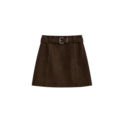 棕色鹿皮绒半身裙女大码胖mm短裙