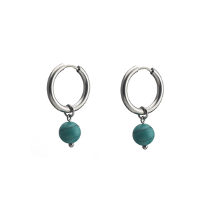 创意小众设计绿松石圆珠吊坠耳环高级感简约无耳洞弹簧耳夹男女
