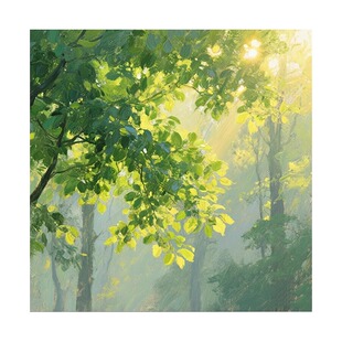 绿色清新客厅沙发奶油风高级感装饰画方形花卉风景背景墙玄关挂画