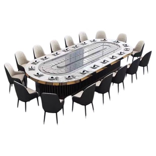 椭圆电动餐桌长方形回转酒店餐桌旋转小火锅桌子电磁炉一体椭圆桌