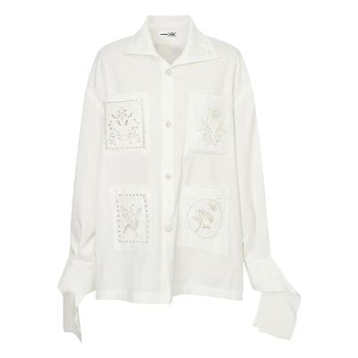 白色衬衫设计感重工口袋刺绣衬衣