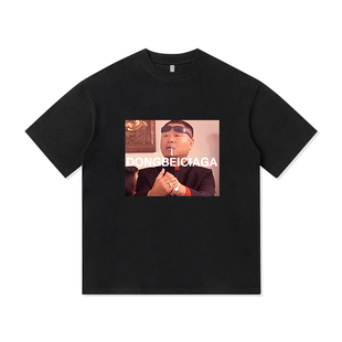范德彪抱拳江湖礼仪美式潮牌印花夏季纯棉短袖T恤衫宽松休闲男装