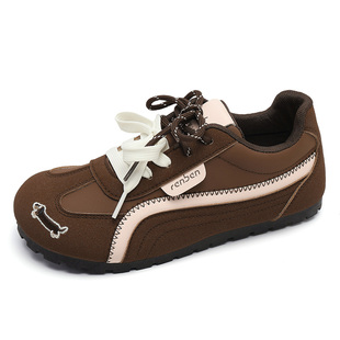 人本德训鞋女2025秋冬季新款设计感小众内增高运动鞋棕色加绒棉鞋