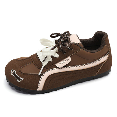 人本棕色德训鞋女内增高加绒棉鞋