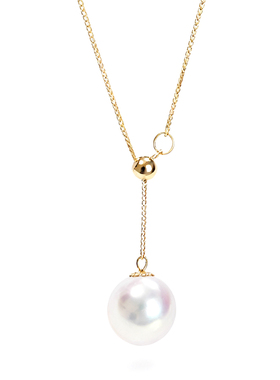 《月影》天然淡水珍珠正圆无暇18K金极强光小灯泡Y字链项链吊坠