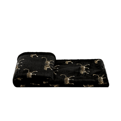 柏洛斯Jaguar『夜豹』轻奢高级黑色花豹重工刺绣床尾搭巾沙发毛毯