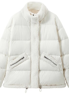 【95%鹅绒】URLAZH有兰新款奶白软糯甜美鹅绒拼接羽绒服女
