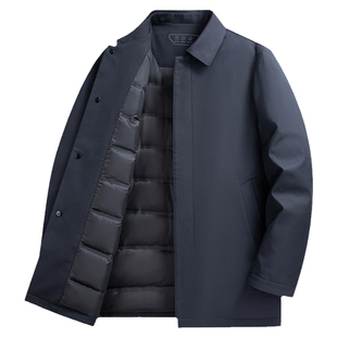鸭鸭冬季男士商务羽绒服翻领中长款干部装时尚爸爸装商务通勤外套