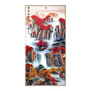 好运中国画入口装饰画钻石灯走廊过道山水画竖挂画墙画