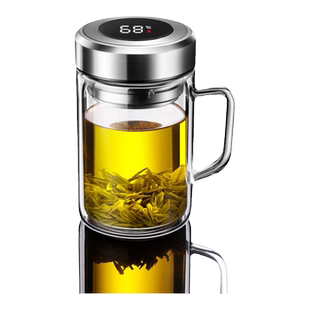 双层真空大容量玻璃杯冬季男士新款高档水杯名牌茶水分离隔热杯子