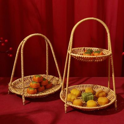婚礼创意竹篮果盘多层水果盘架篮下午茶藤编果盘托盘欧式仿点心干