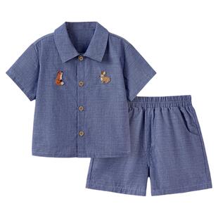 babylove宝宝短袖套装夏季薄款纯棉衬衫t恤短裤两件套休闲外出服