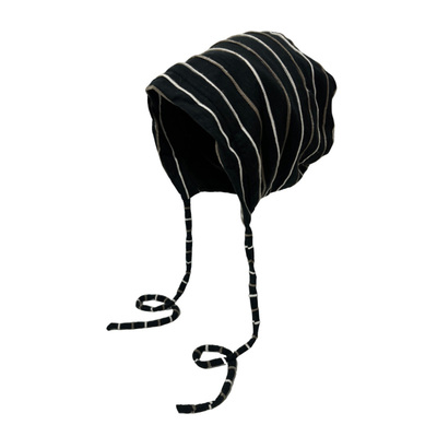 日系黑白条纹绑带针织帽女春季大头围包头帽保暖堆堆帽复古冷帽子