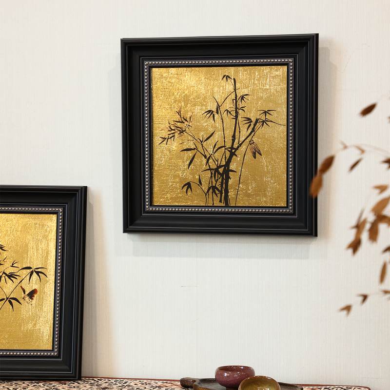 新疆包邮中古风金箔墨竹花鸟沙发背景墙装饰画卧室虫草柜客厅挂画