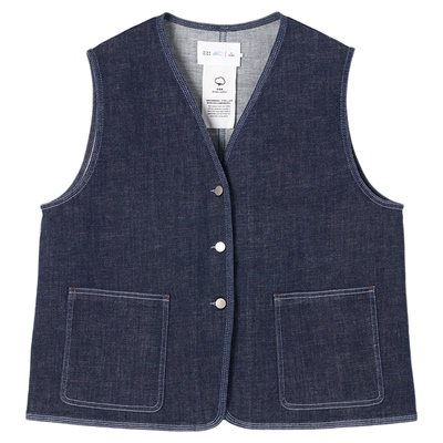 klee klee2026早春新款女装环保棉弹力十字纹牛仔马甲K0261VE09