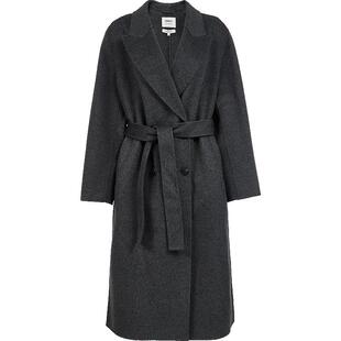 ONLY2025冬季新款100%绵羊毛纯色双排扣长款双面毛呢大衣外套女